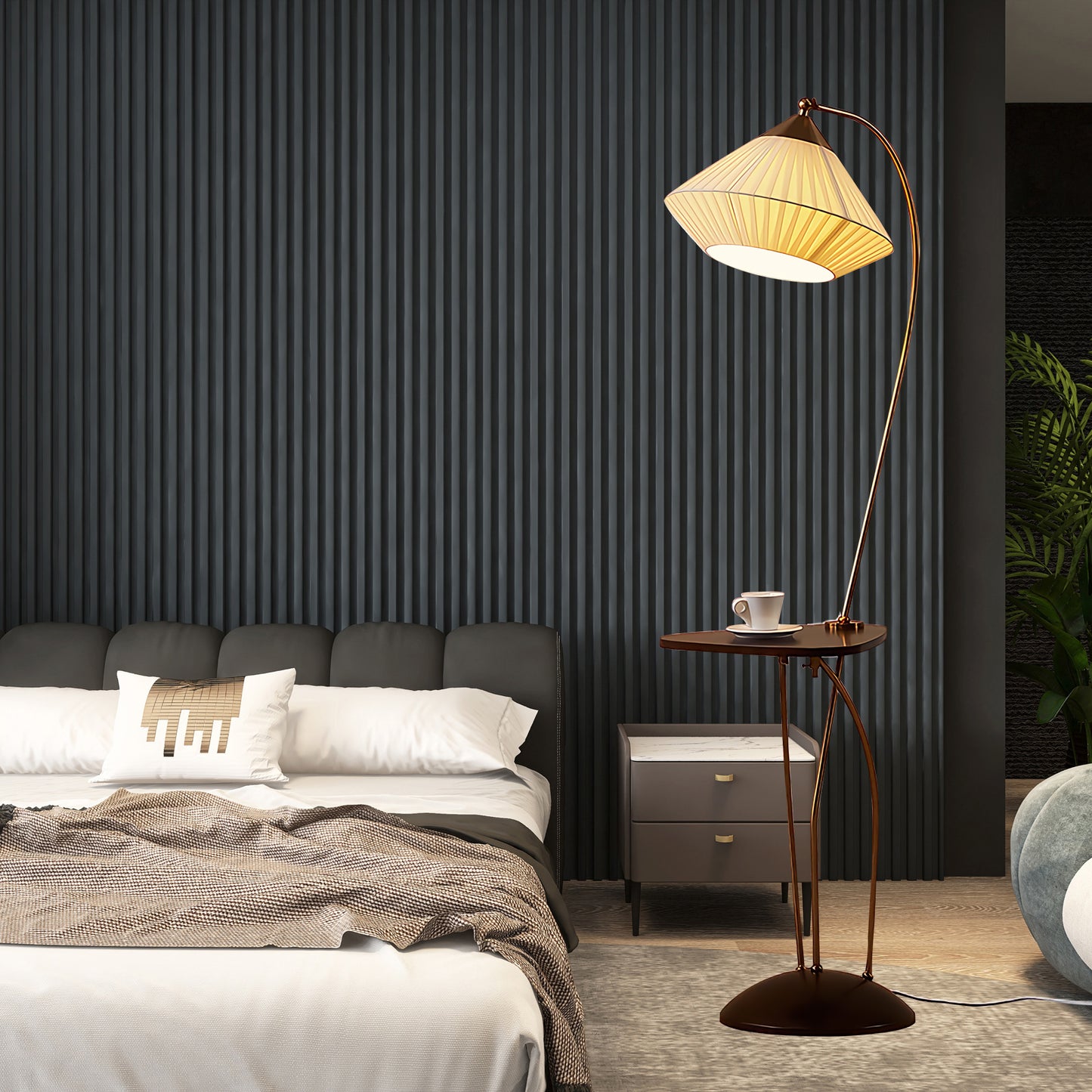 Curve With Table Minimalist Metal Floor Lamp