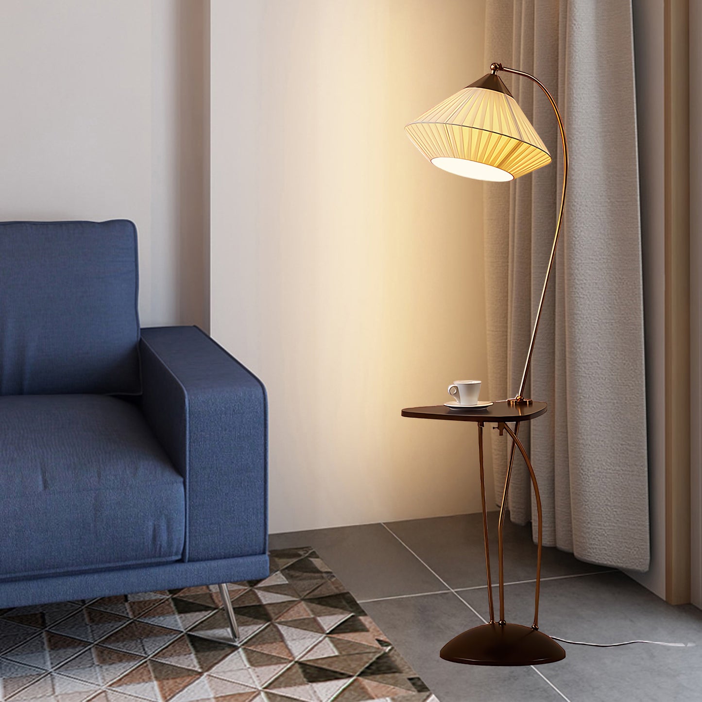 Curve With Table Minimalist Metal Floor Lamp