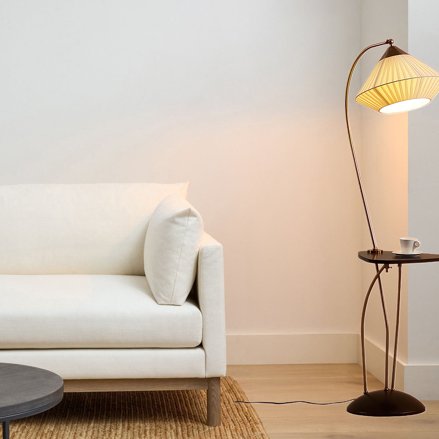 Curve With Table Minimalist Metal Floor Lamp