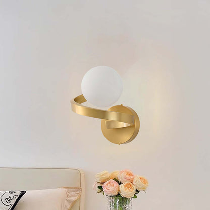 Curved Brass Eclectic Crystal Wall Lamp