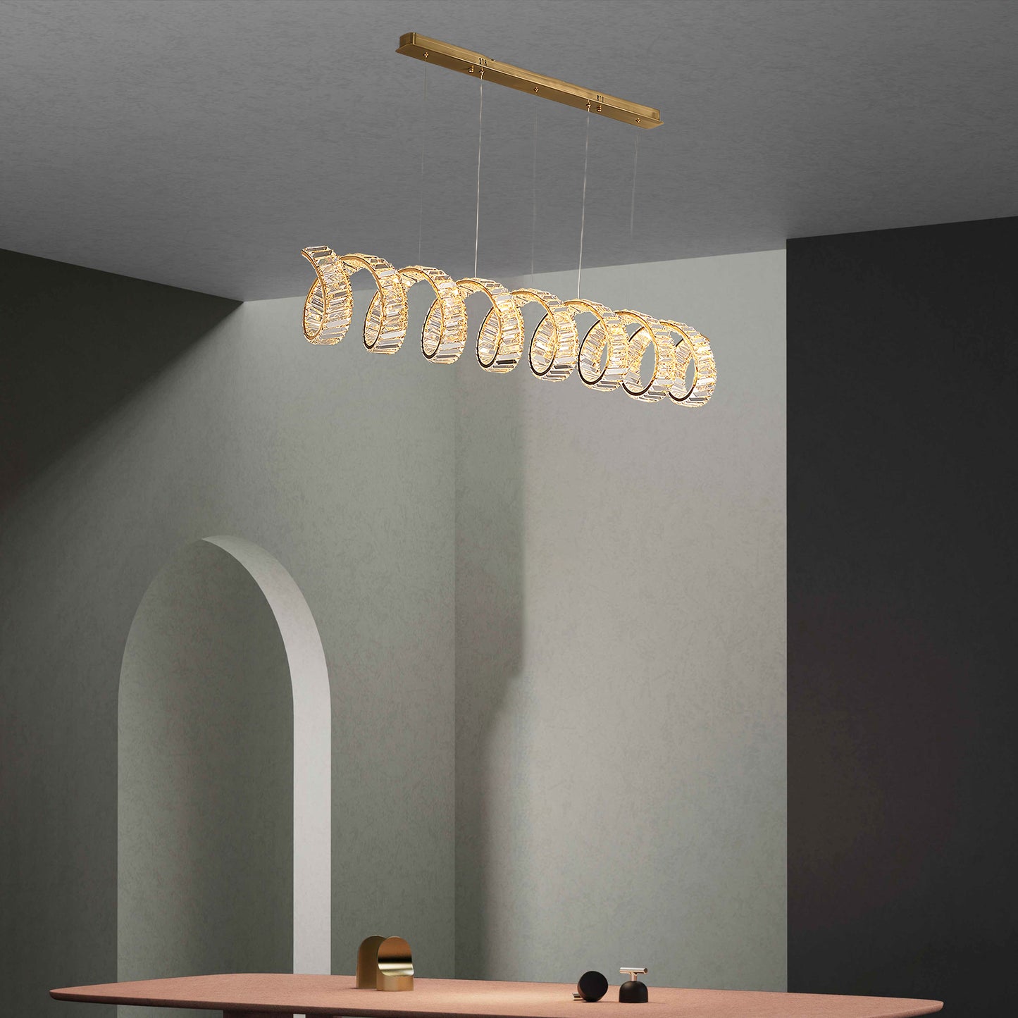 Curved LED Eclectic Metal Chandelier