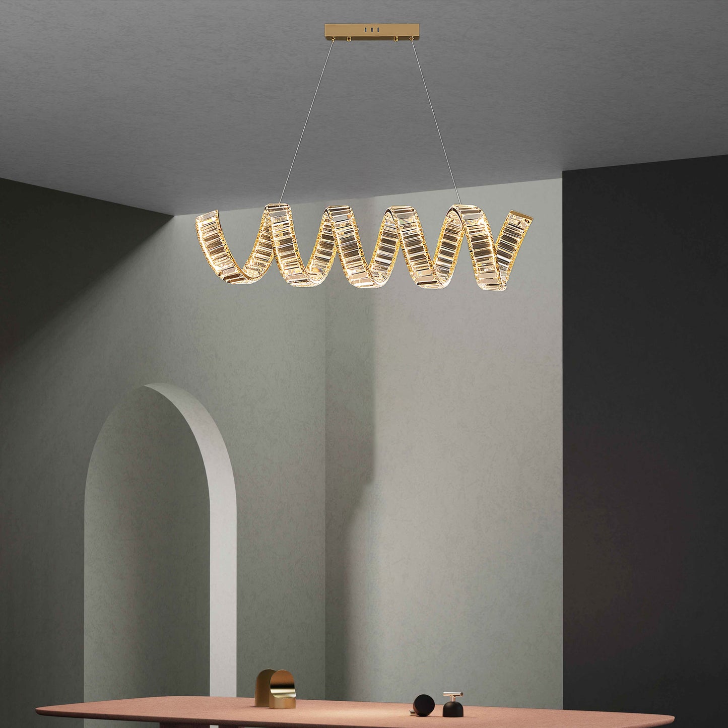 Curved LED Eclectic Metal Chandelier