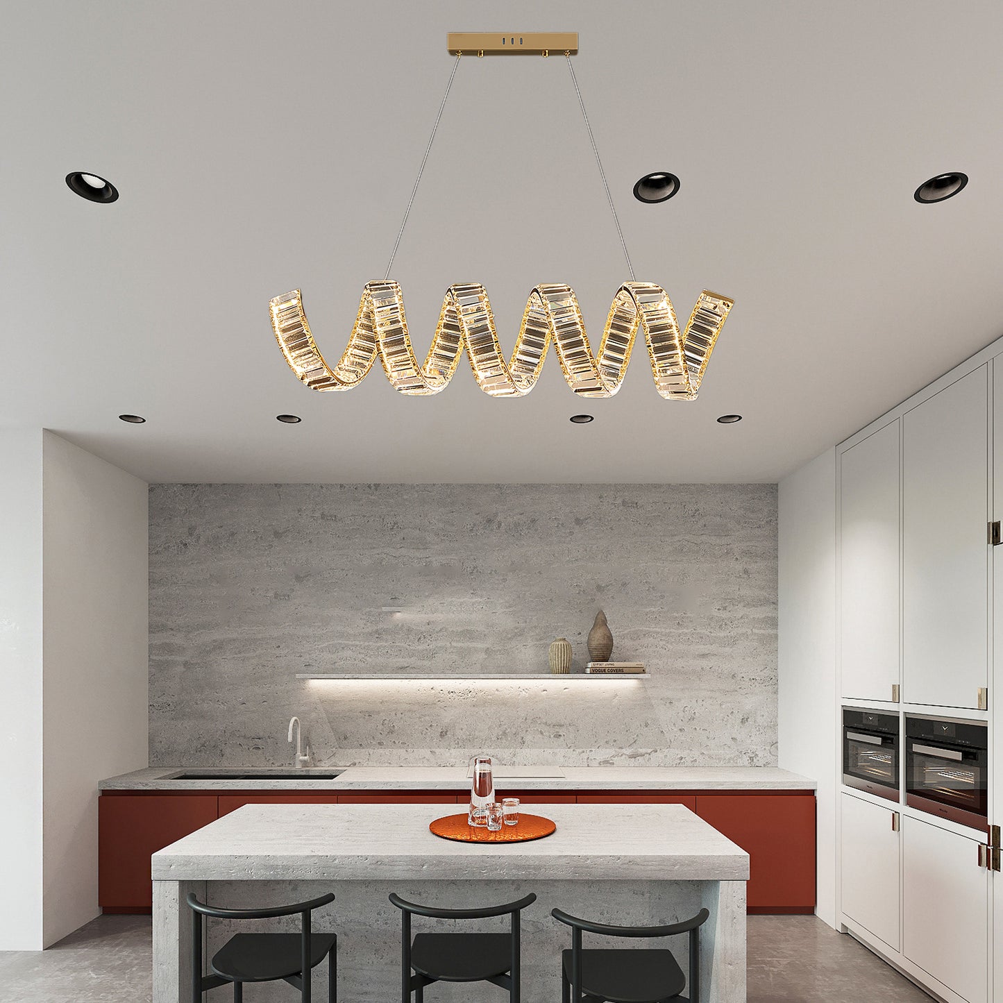 Curved LED Eclectic Metal Chandelier