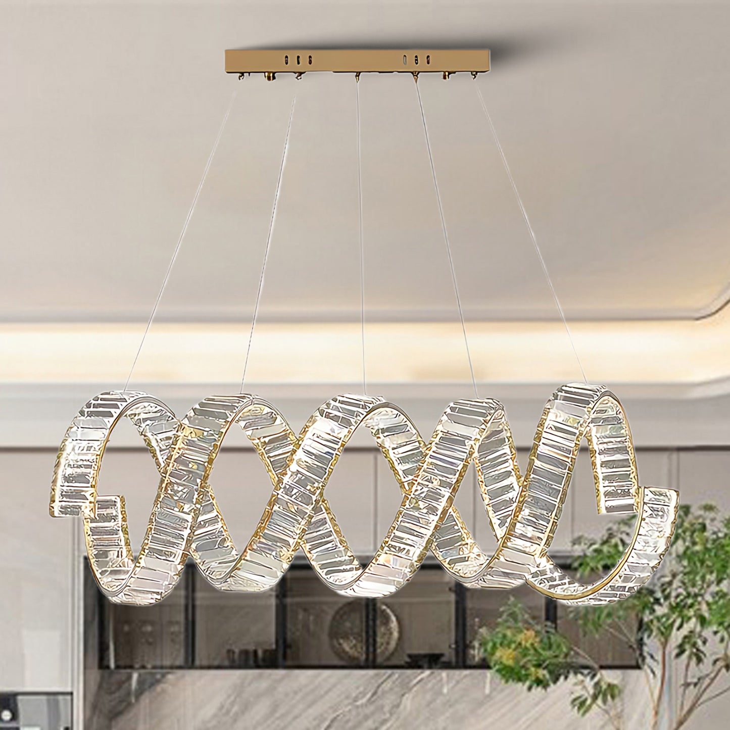 Curved LED Eclectic Metal Chandelier