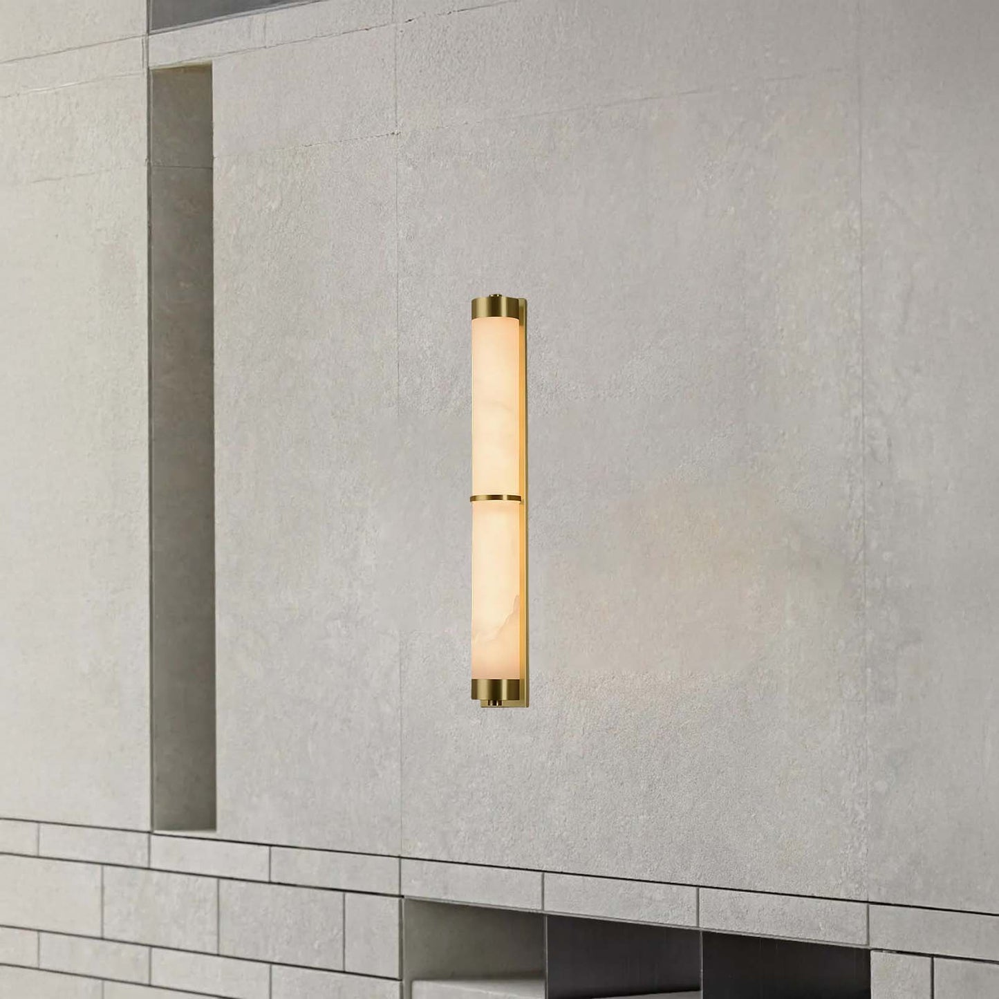 Cylindra Alabaster Contemporary Brass Wall Light