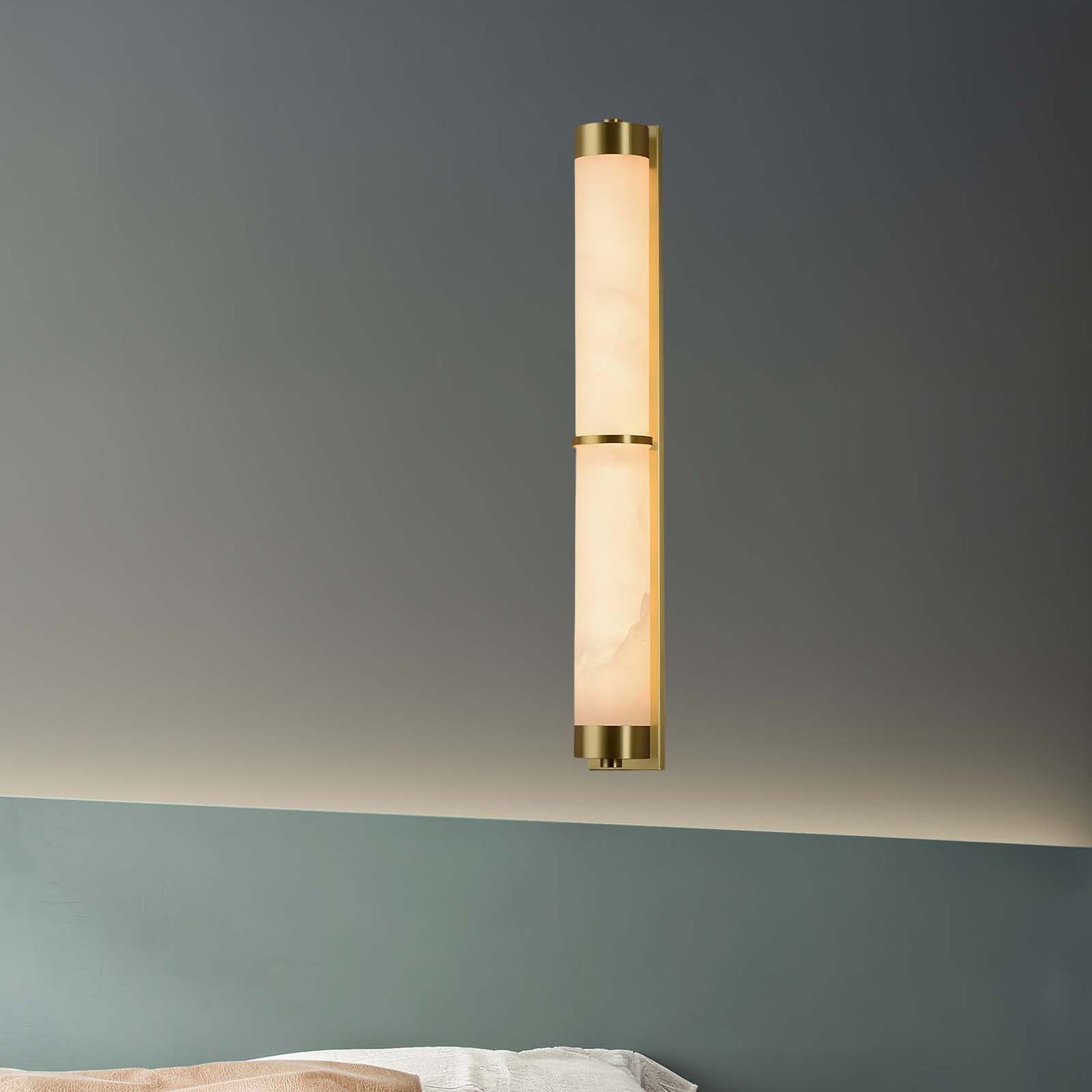 Cylindra Alabaster Contemporary Brass Wall Light