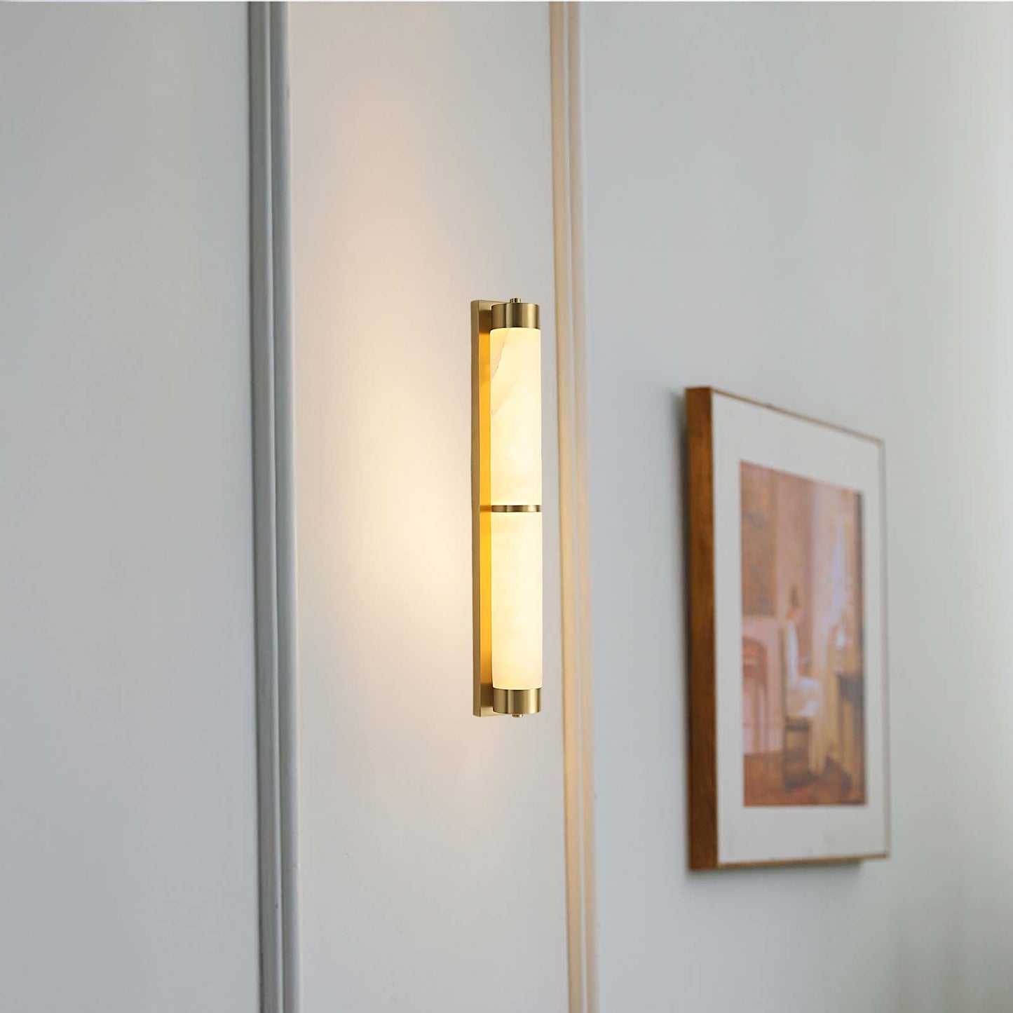 Cylindra Alabaster Contemporary Brass Wall Light