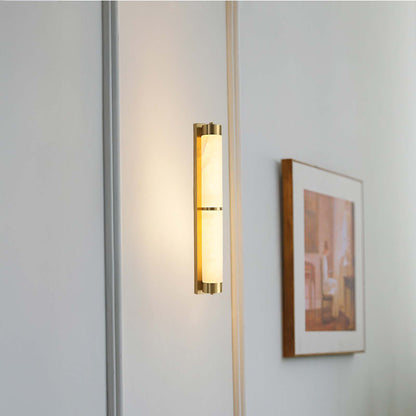 Cylindra Alabaster Contemporary Brass Wall Light