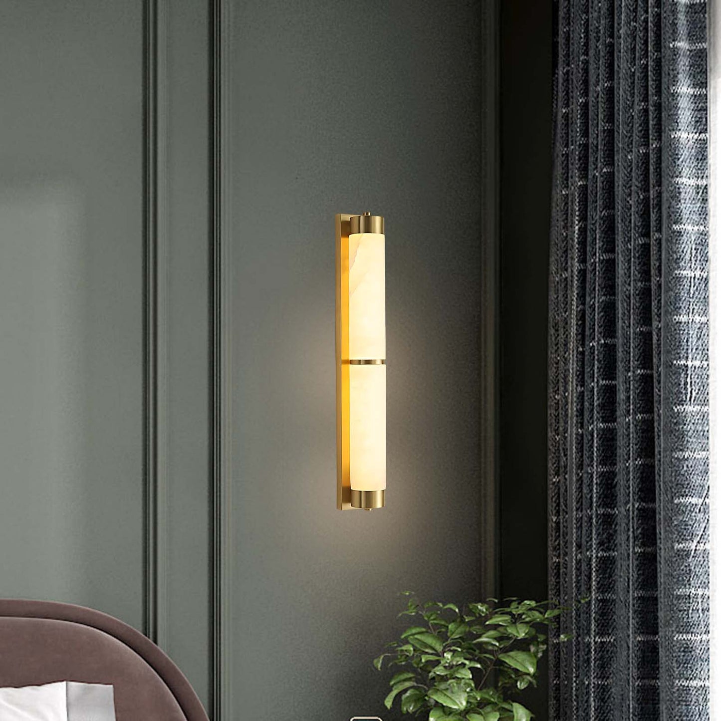 Cylindra Alabaster Contemporary Brass Wall Light