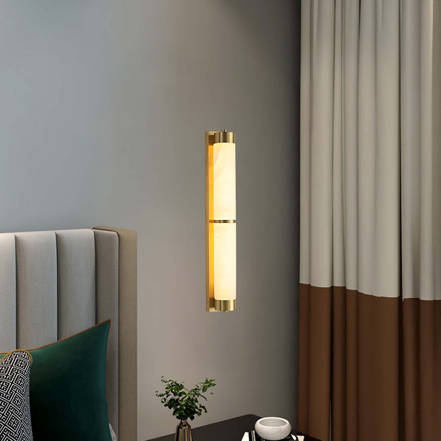 Cylindra Alabaster Contemporary Brass Wall Light