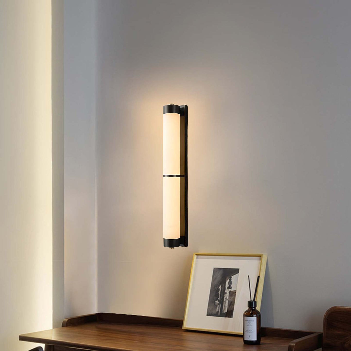 Cylindra Alabaster Contemporary Brass Wall Light