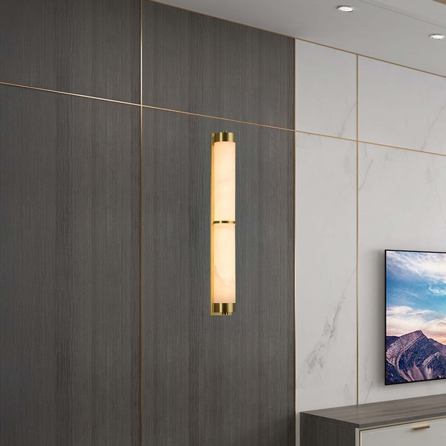 Cylindra Alabaster Contemporary Brass Wall Light