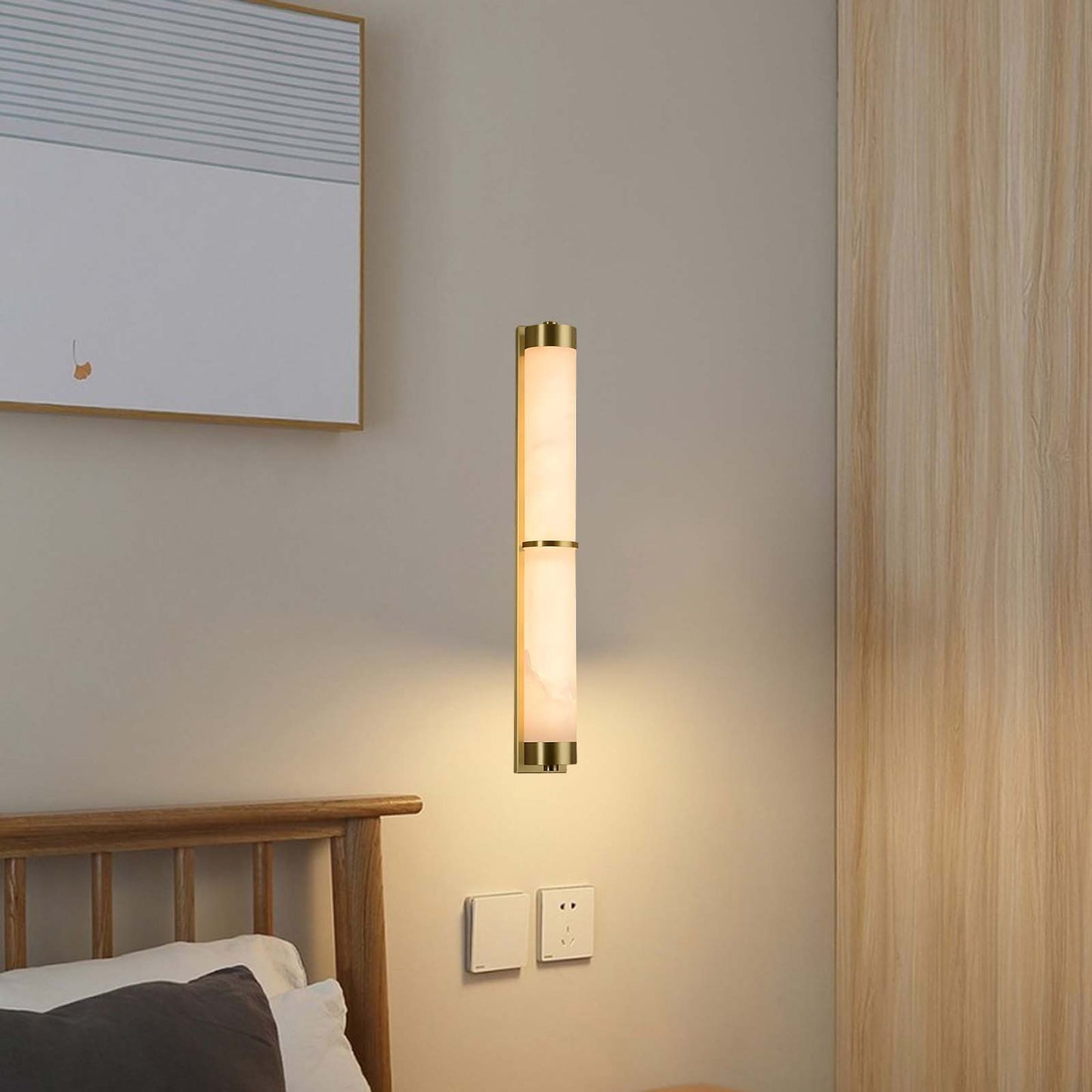 Cylindra Alabaster Contemporary Brass Wall Light