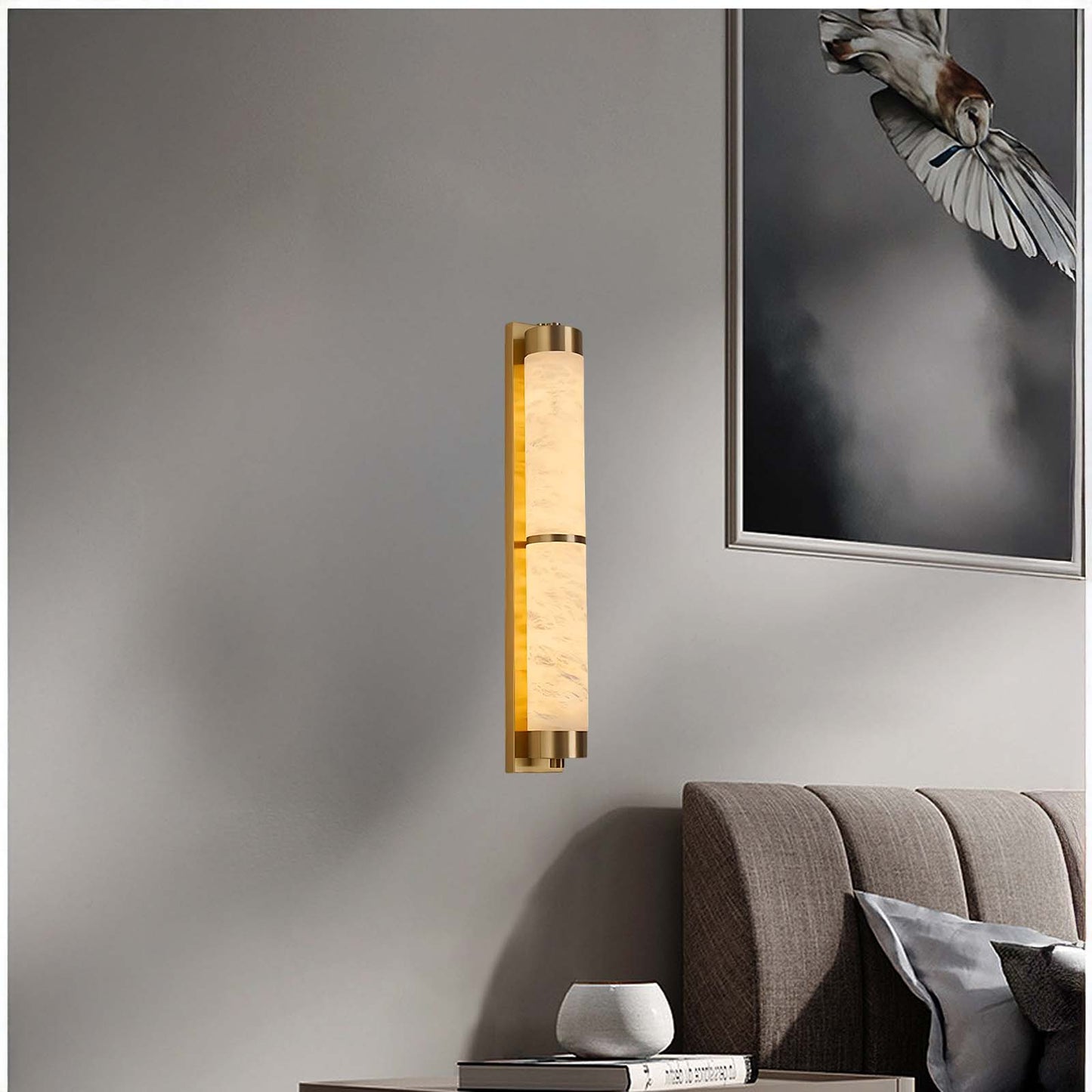 Cylindra Alabaster Contemporary Brass Wall Light