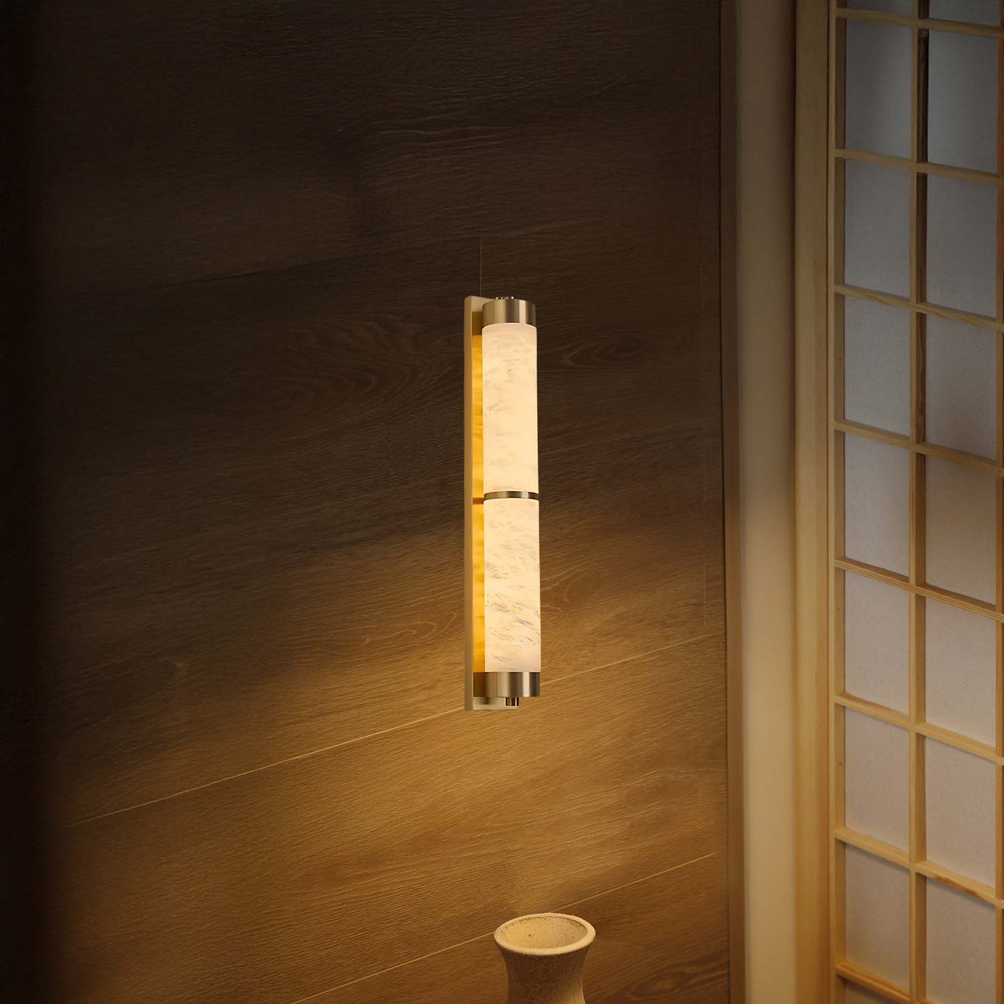 Cylindra Alabaster Contemporary Brass Wall Light