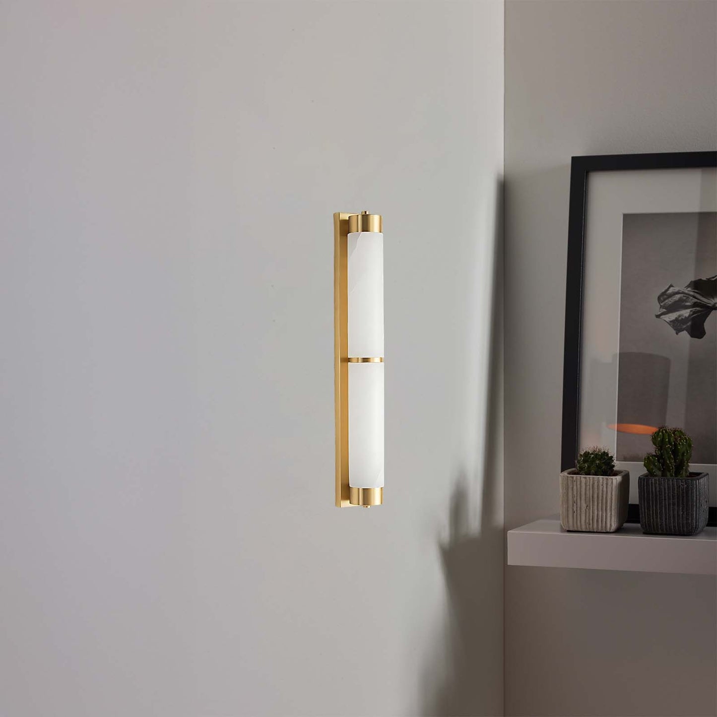 Cylindra Alabaster Contemporary Brass Wall Light