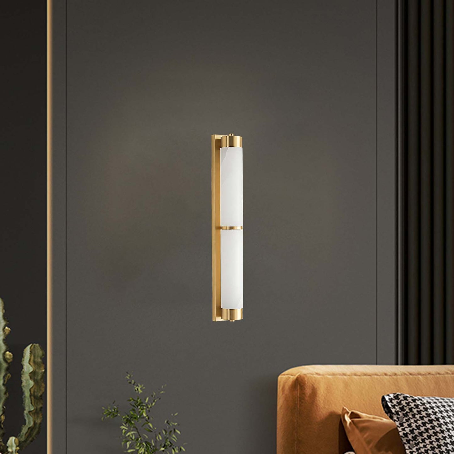 Cylindra Alabaster Contemporary Brass Wall Light