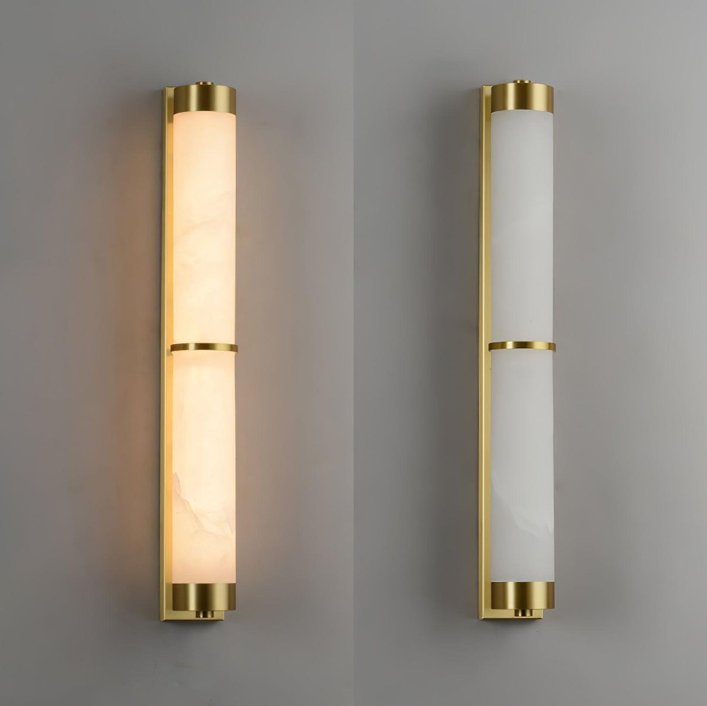 Cylindra Alabaster Contemporary Brass Wall Light