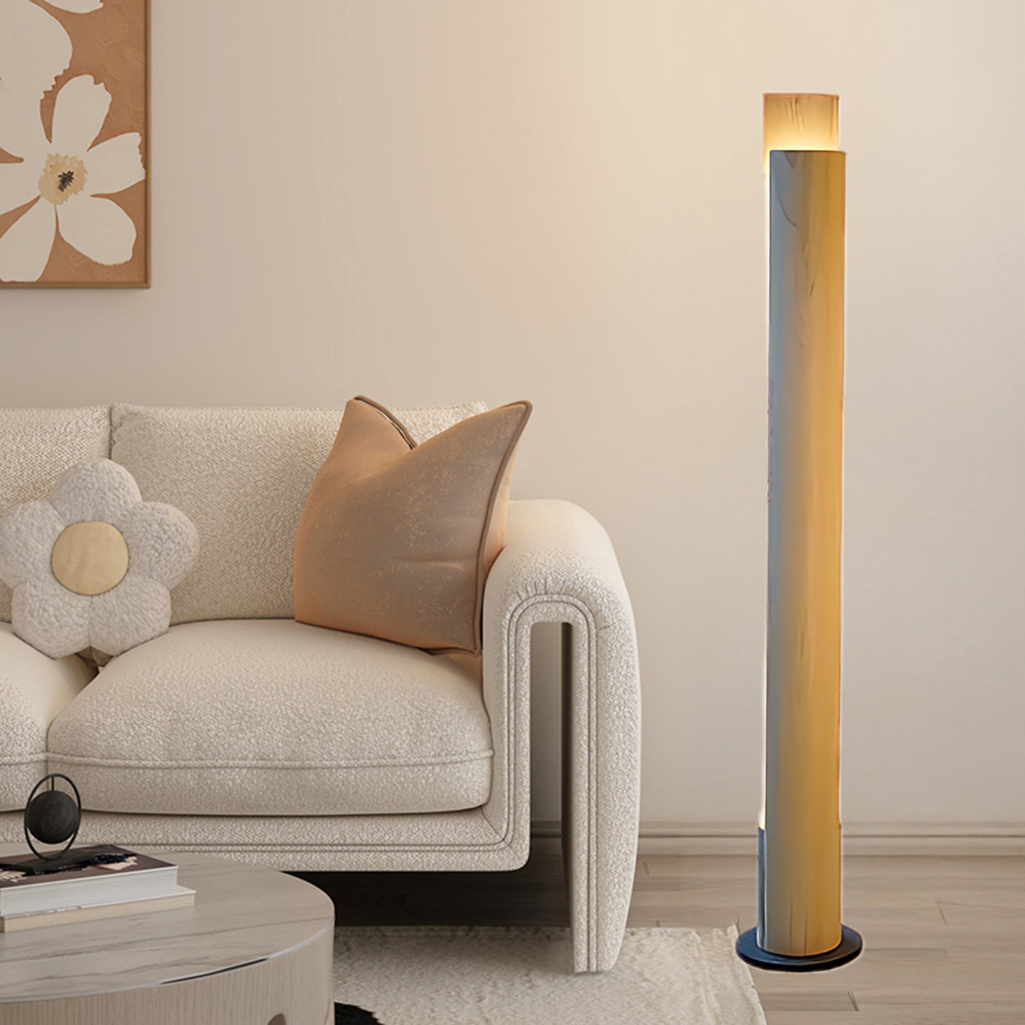 Cylindrical Timber Column Modern Metal Floor Lamp