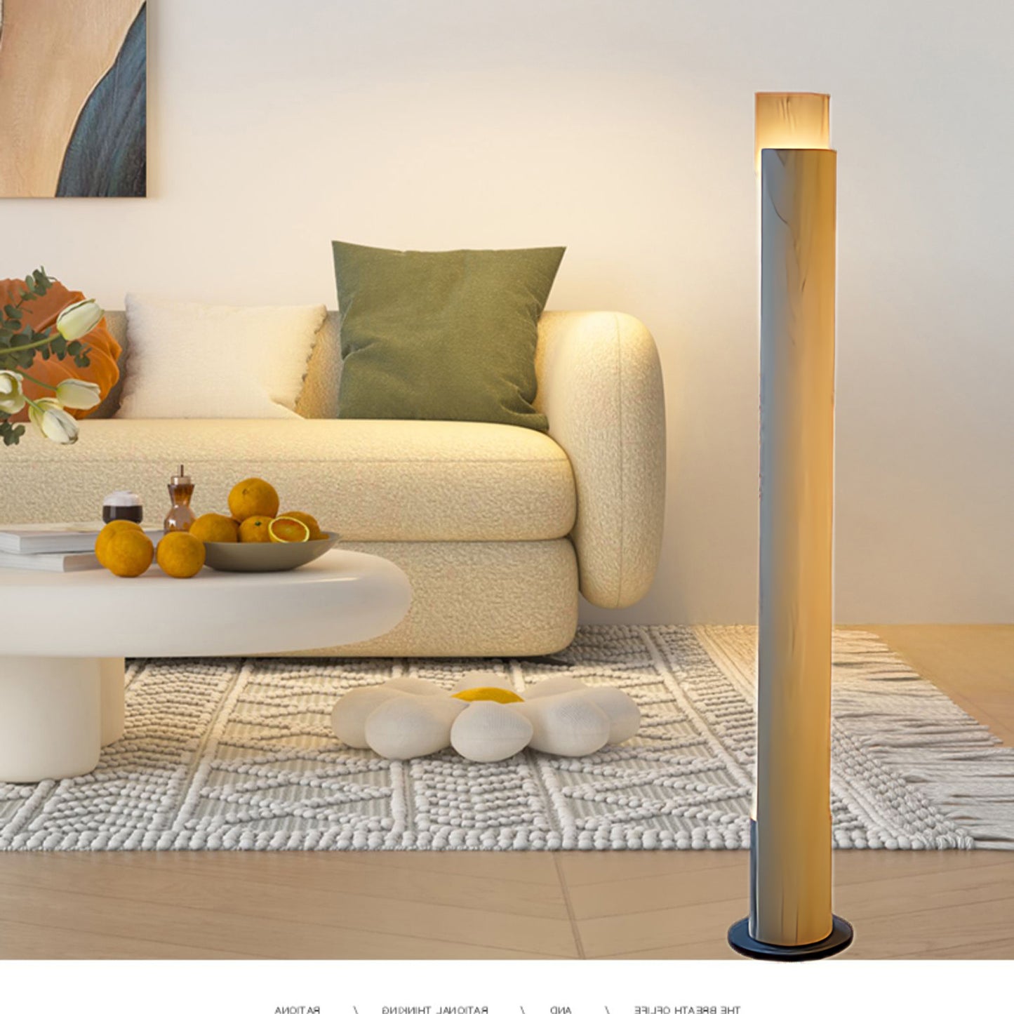 Cylindrical Timber Column Modern Metal Floor Lamp