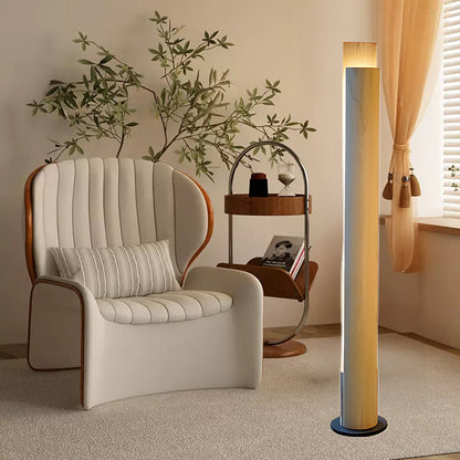 Cylindrical Timber Column Modern Metal Floor Lamp