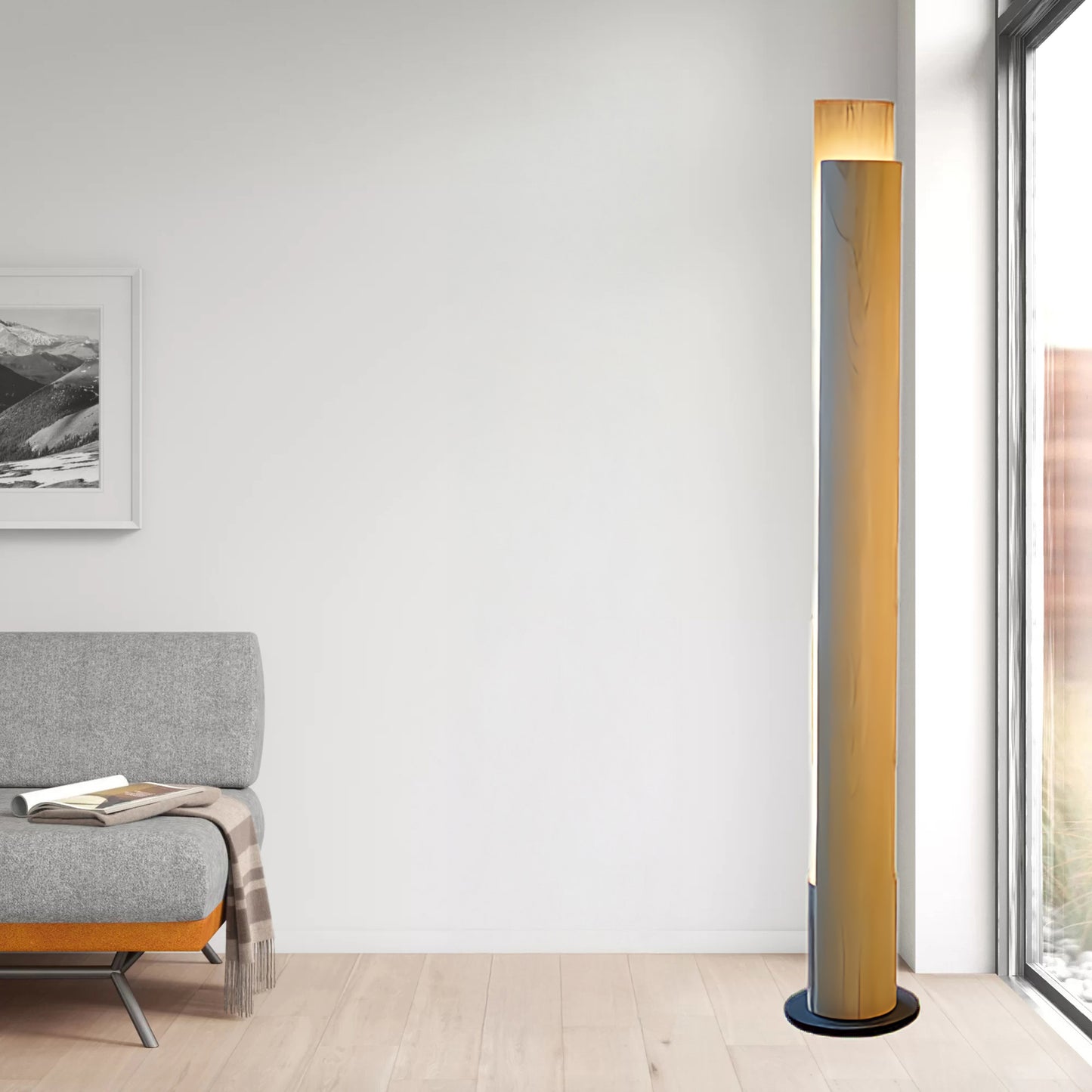 Cylindrical Timber Column Modern Metal Floor Lamp