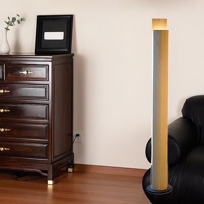 Cylindrical Timber Column Modern Metal Floor Lamp