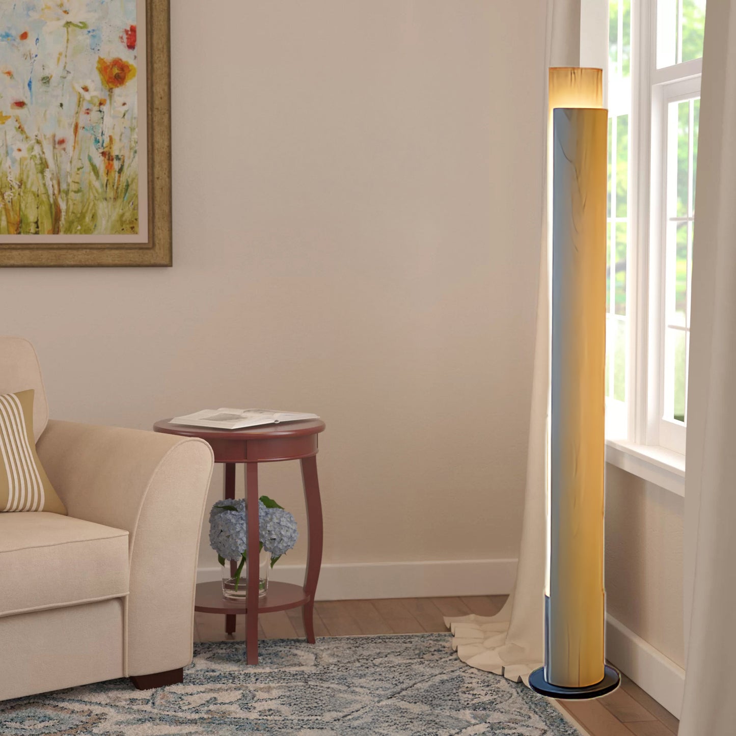 Cylindrical Timber Column Modern Metal Floor Lamp