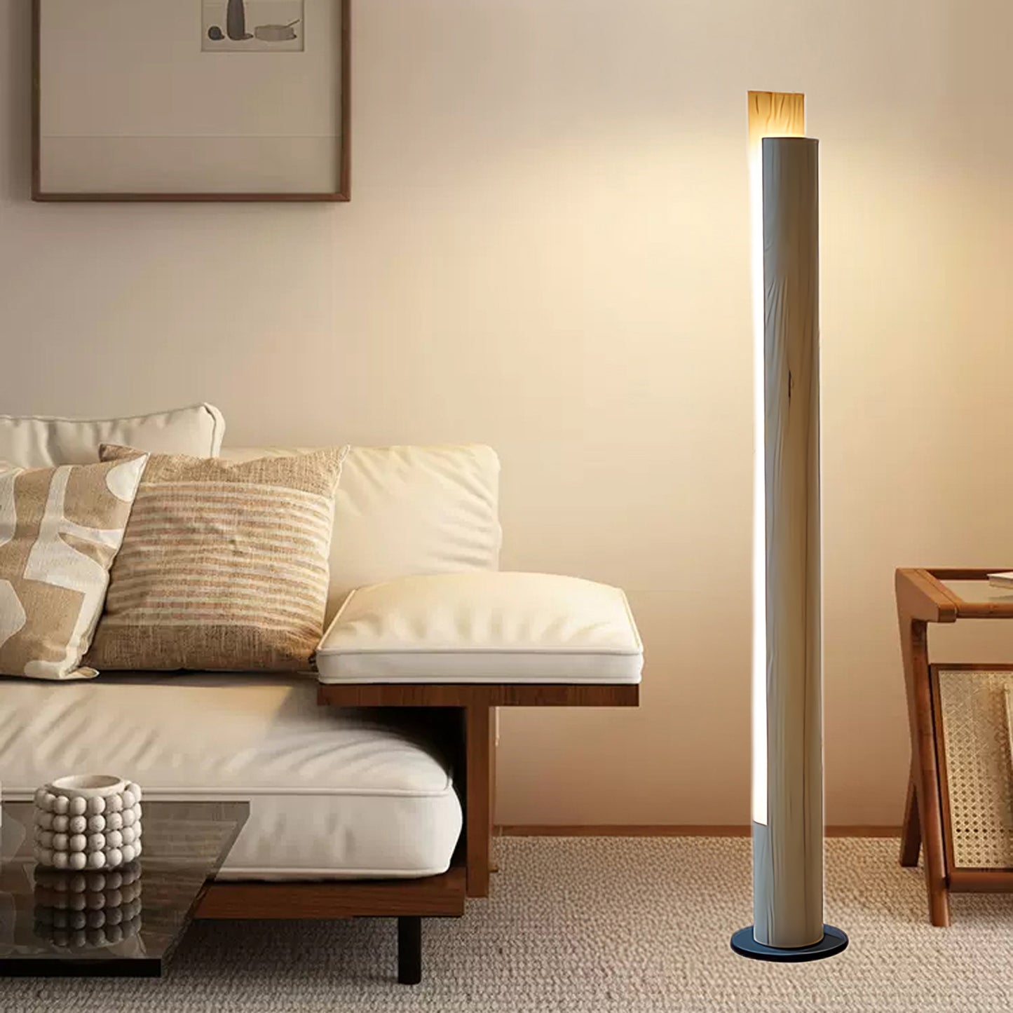 Cylindrical Timber Column Modern Metal Floor Lamp