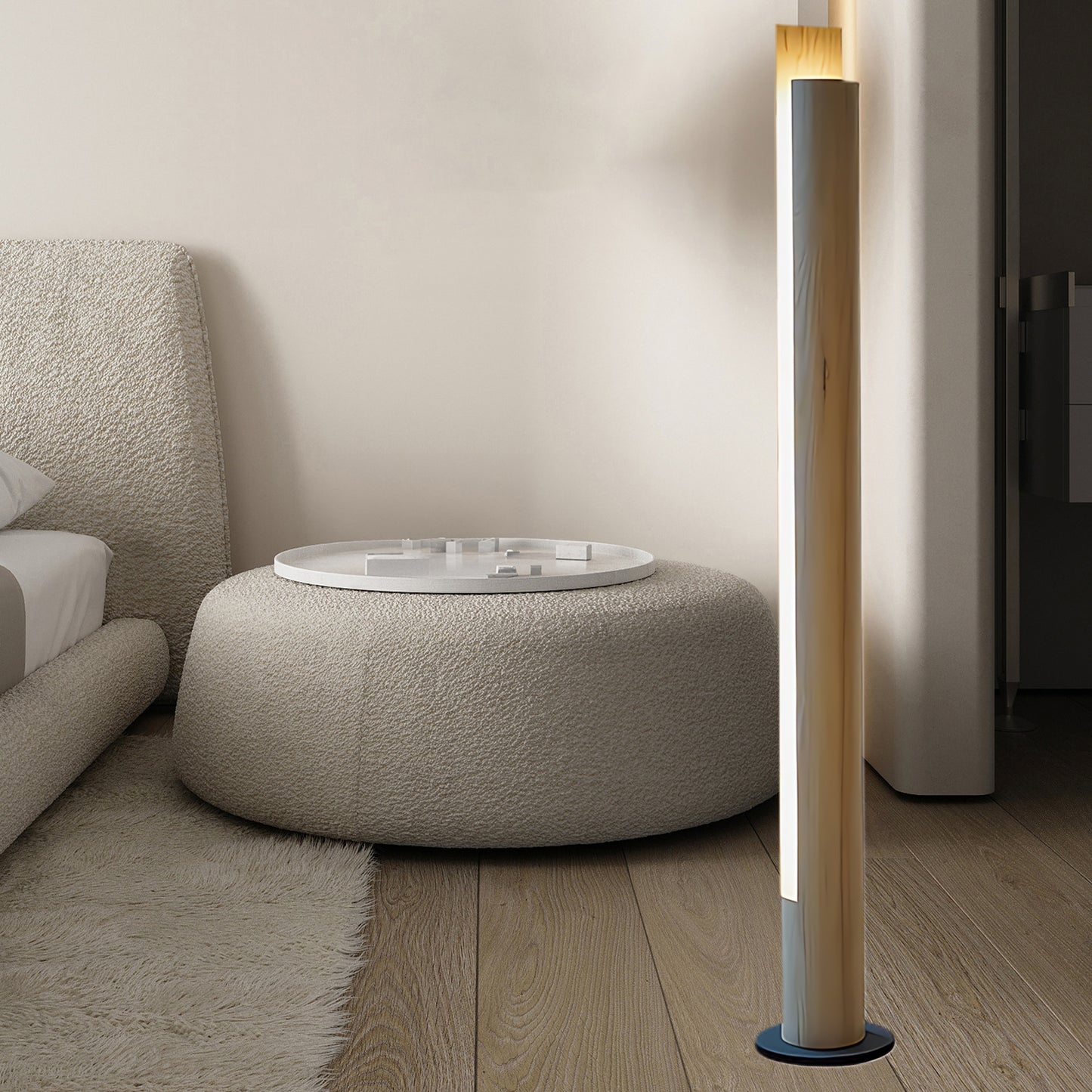 Cylindrical Timber Column Modern Metal Floor Lamp