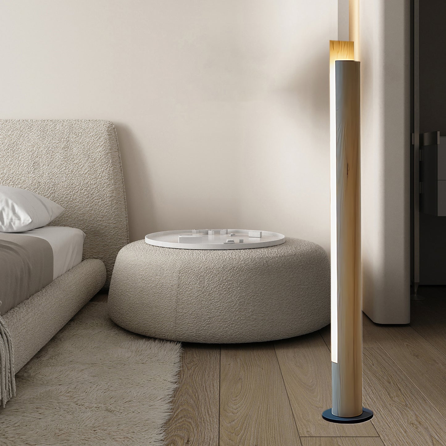 Cylindrical Timber Column Modern Metal Floor Lamp