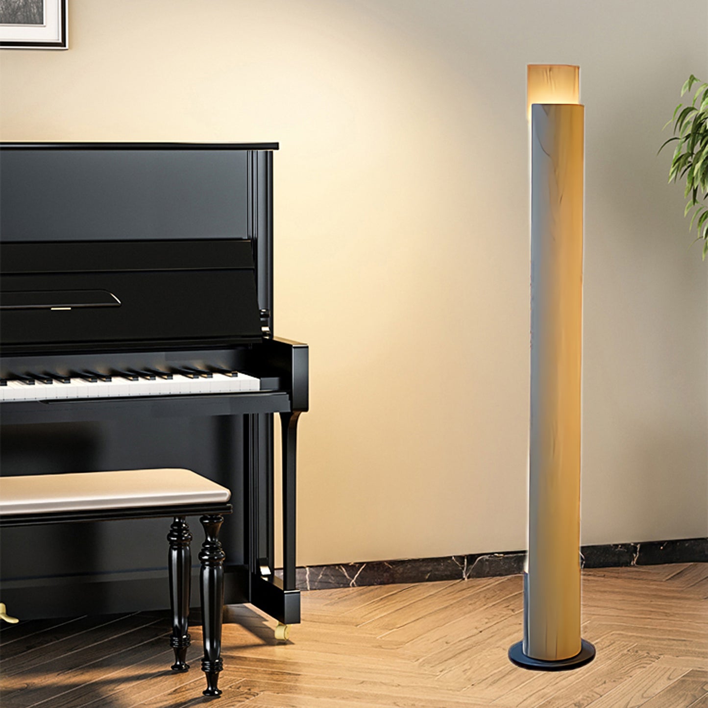 Cylindrical Timber Column Modern Metal Floor Lamp