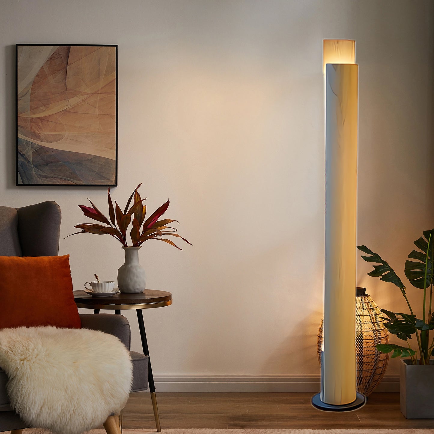 Cylindrical Timber Column Modern Metal Floor Lamp