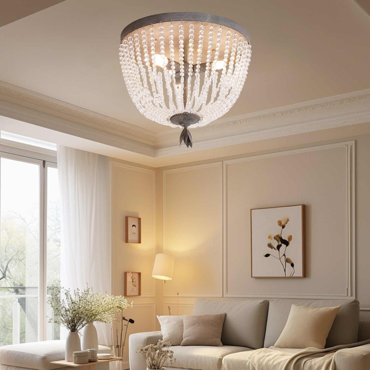 Dauphine Crystal Eclectic Metal Ceiling Light