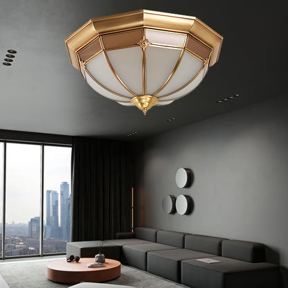 Dome Brass Flush Traditional Crystal Ceiling Lamp