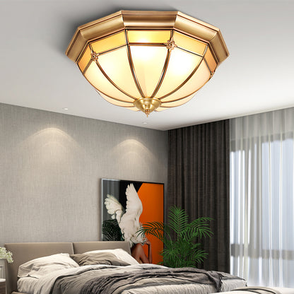 Dome Brass Flush Traditional Crystal Ceiling Lamp