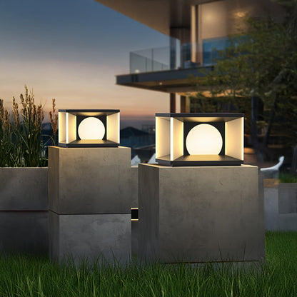 Eclipse Cube Eclectic Metal Outdoor Post Light