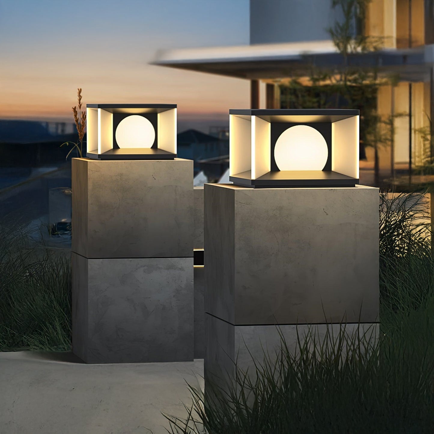 Eclipse Cube Eclectic Metal Outdoor Post Light