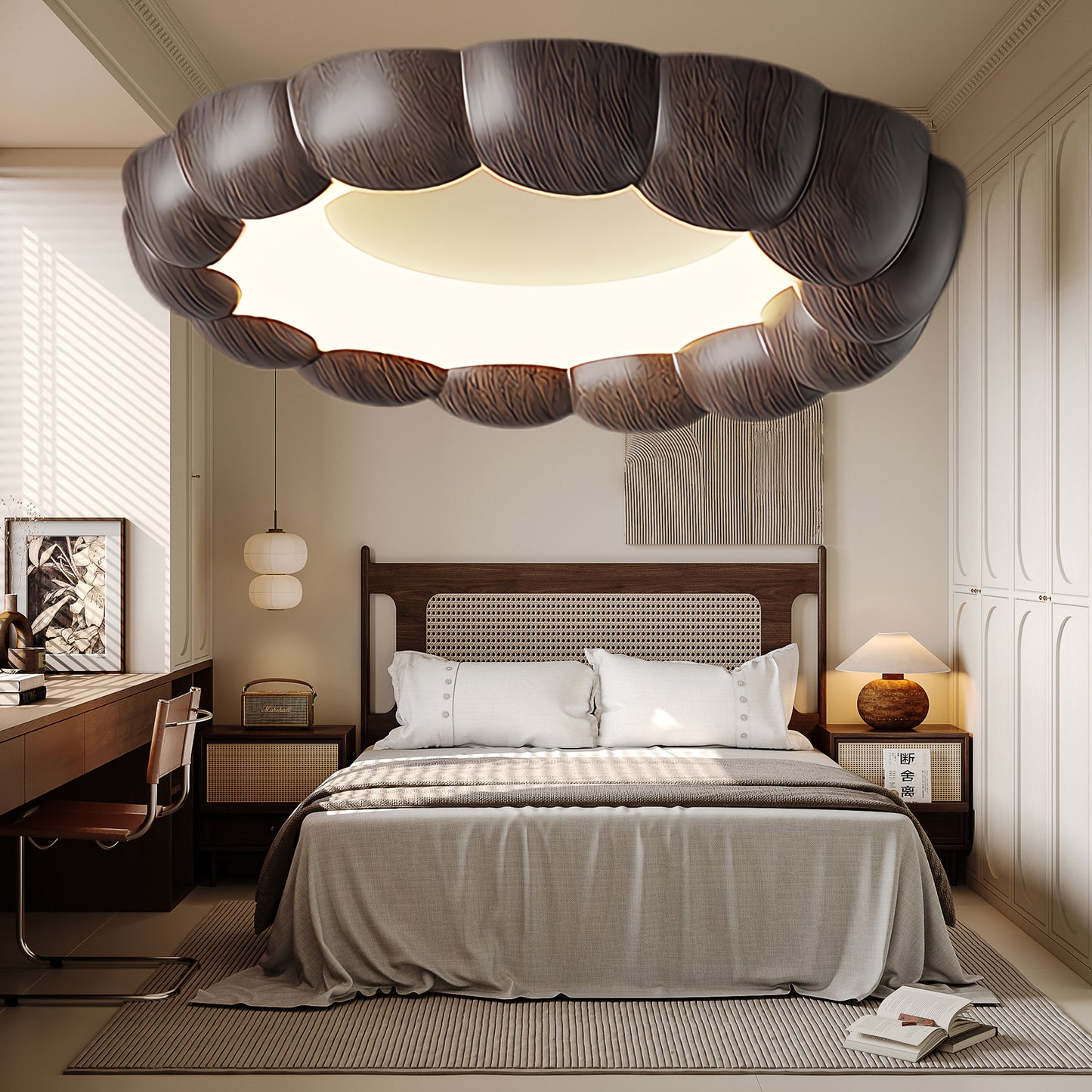 Faux Wood Ripple Modern Metal Ceiling Lamp