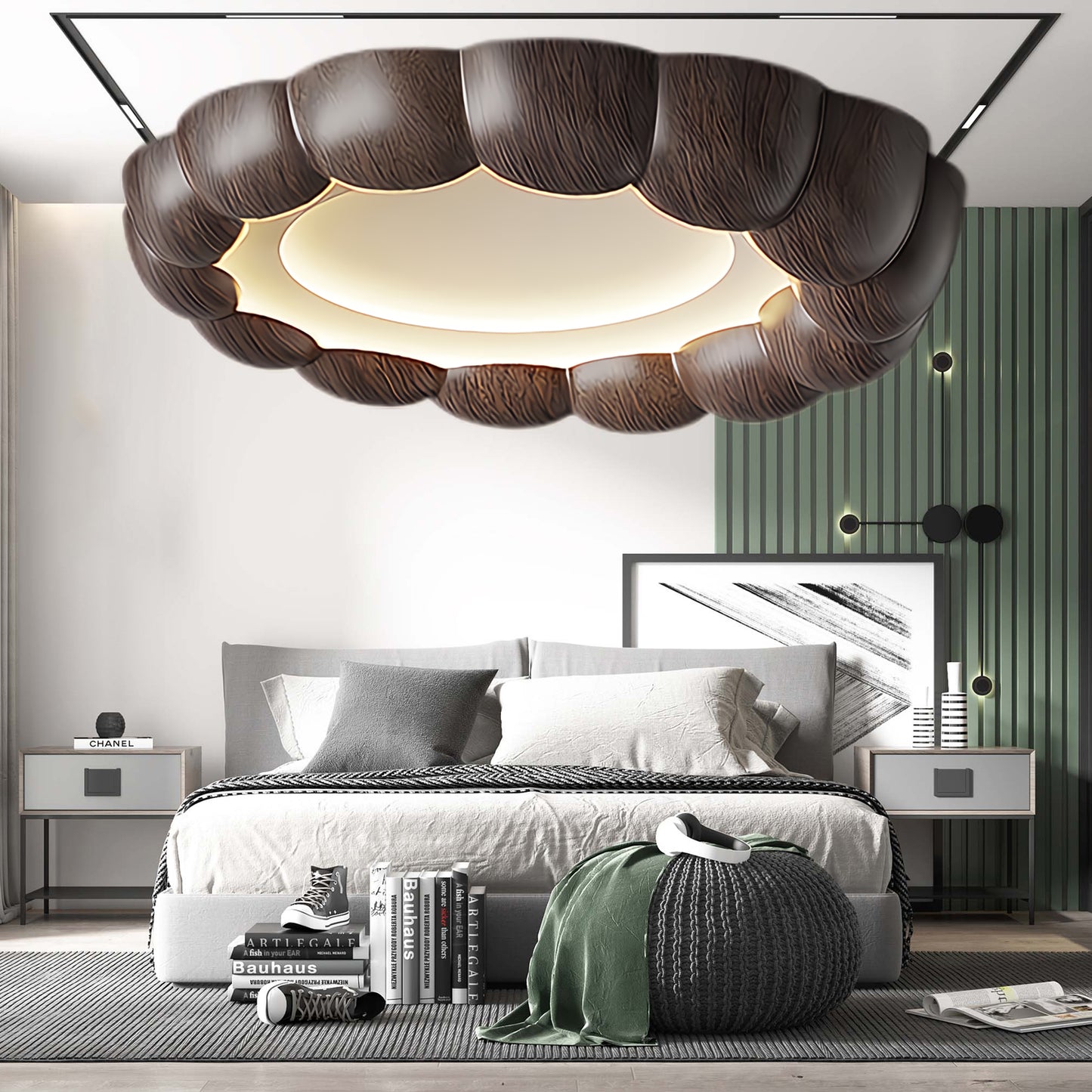 Faux Wood Ripple Modern Metal Ceiling Lamp