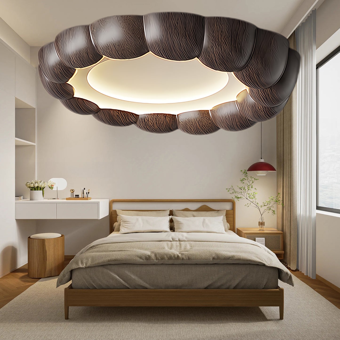 Faux Wood Ripple Modern Metal Ceiling Lamp