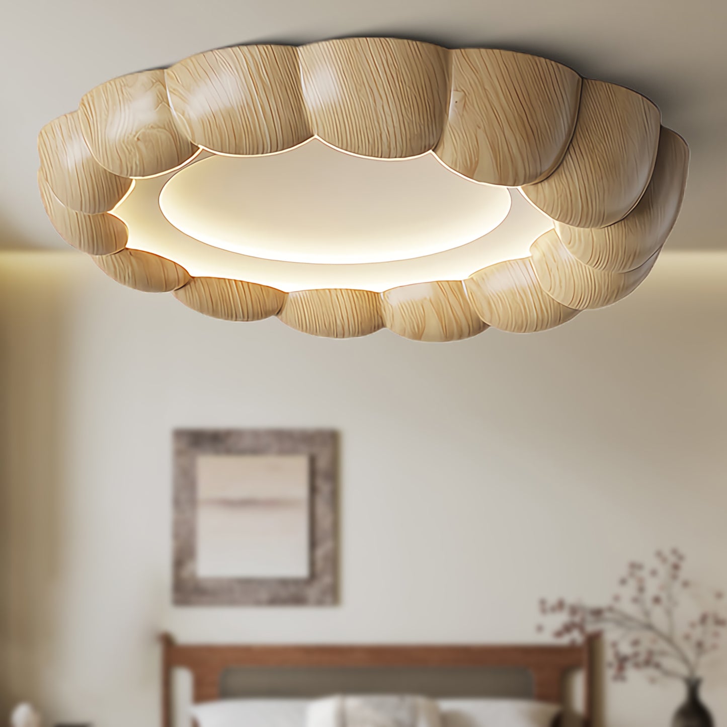 Faux Wood Ripple Modern Metal Ceiling Lamp