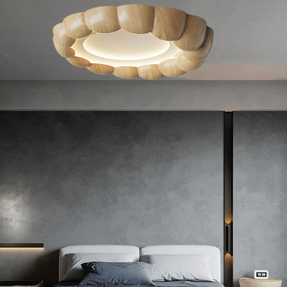 Faux Wood Ripple Modern Metal Ceiling Lamp