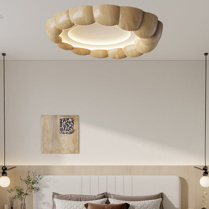 Faux Wood Ripple Modern Metal Ceiling Lamp