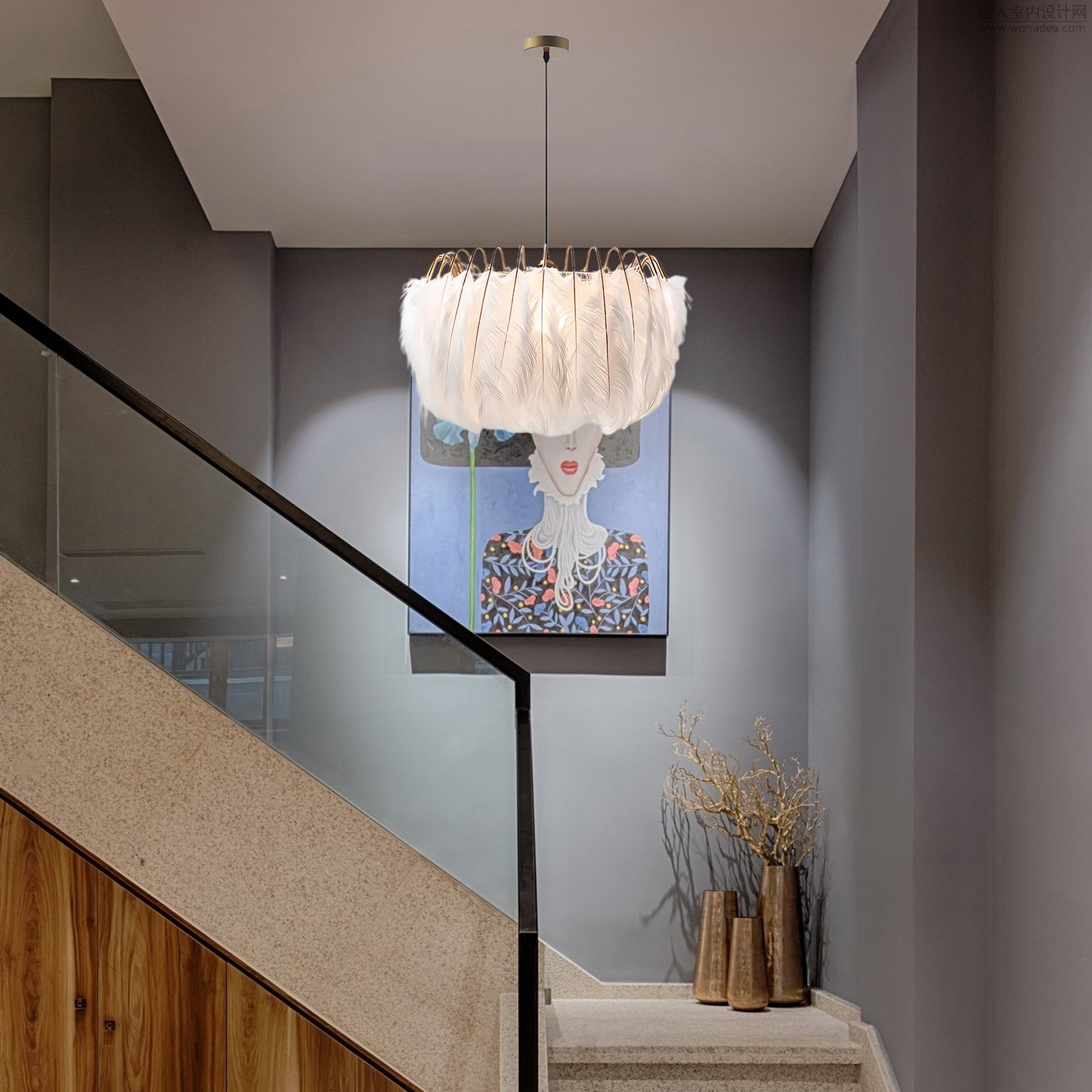 Feather Contemporary Metal Pendant Lamp