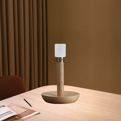 Fire Stick Built-in Battery Luxury Wood Table Lamp