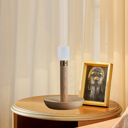 Fire Stick Built-in Battery Luxury Wood Table Lamp