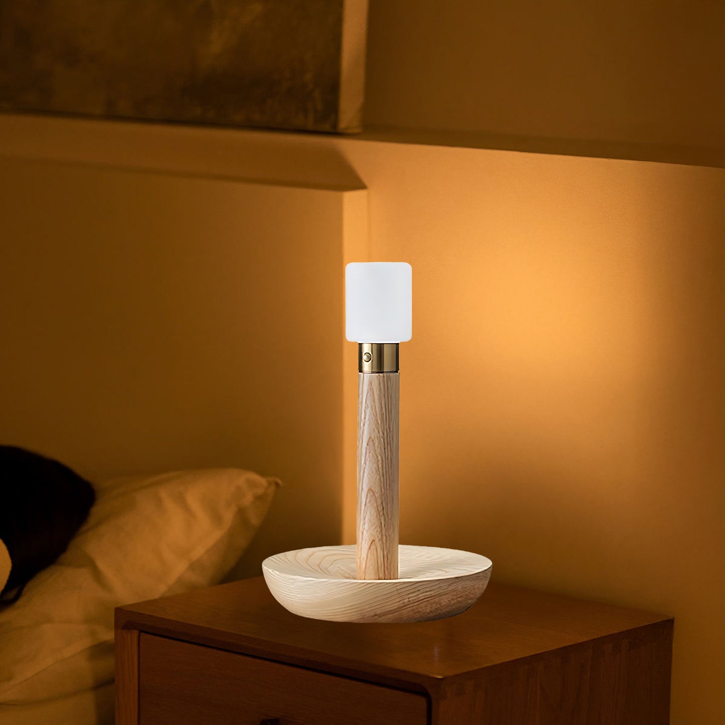 Fire Stick Built-in Battery Luxury Wood Table Lamp