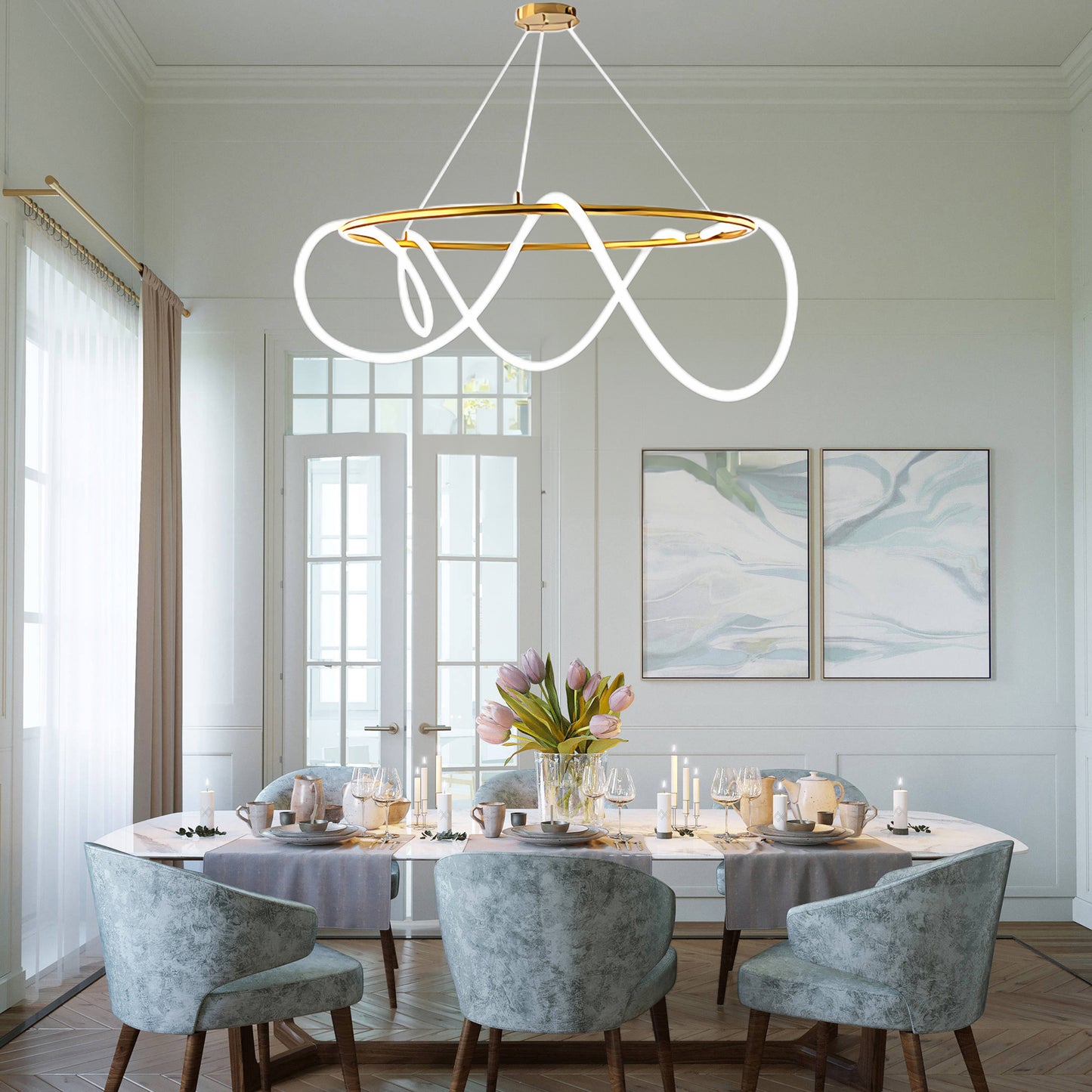 Flexible Linear Curve Traditional Metal Chandelier