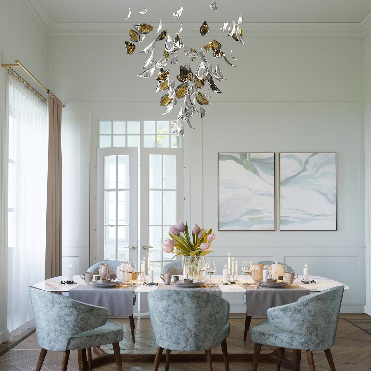 Floating Leaves Eclectic Crystal Chandelier